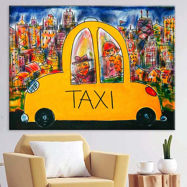 Chicago Taxi Street Scene Canvas Print on a wall - "On The Magnificent Mile"