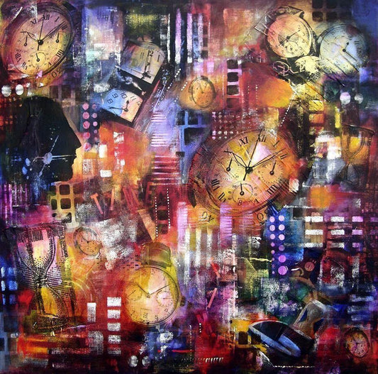Colorful canvas art print about time and clocks