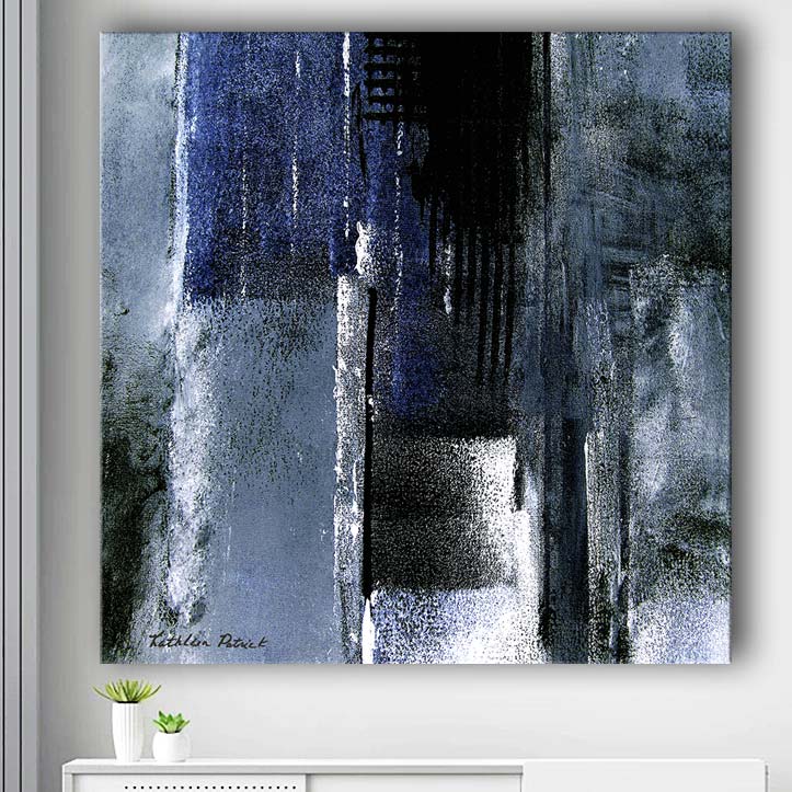 Neutral Blue Abstract Cityscape Canvas Print on a wall - "Urban Edge 1" 