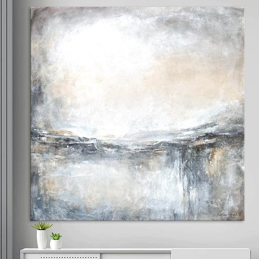 Neutral Colored Abstract  Landscape Painting Print on Canvas - "Misty Morning" 