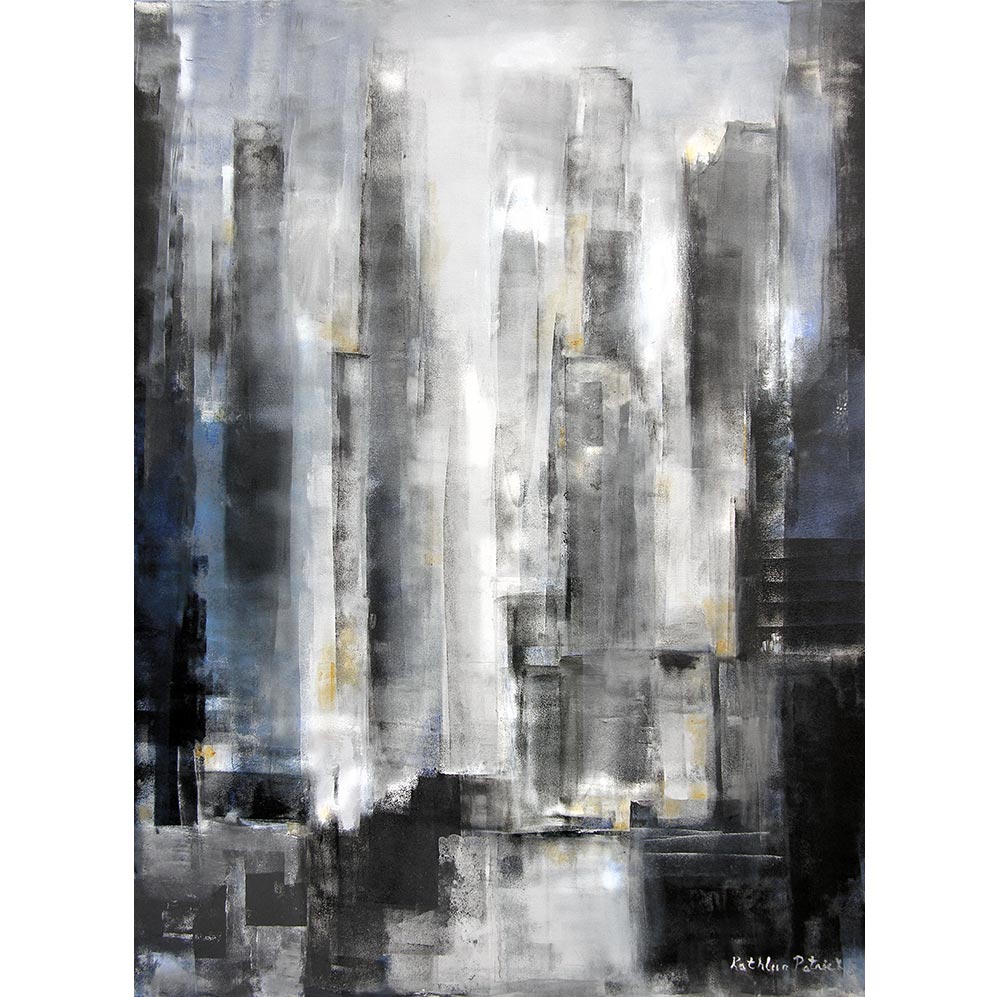 Neutral Abstract Cityscape Artwork "Somewhere in the City" 
