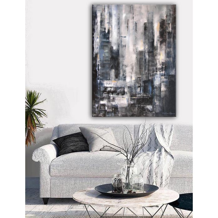 Neutral Abstract Cityscape Canvas Artwork "Within the Metropolis"