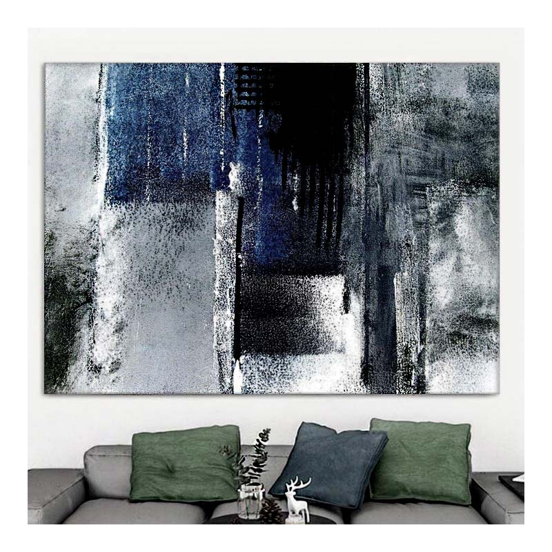 Large Abstract Canvas Print in a living room - "Night Moods" - Chicago Skyline Art