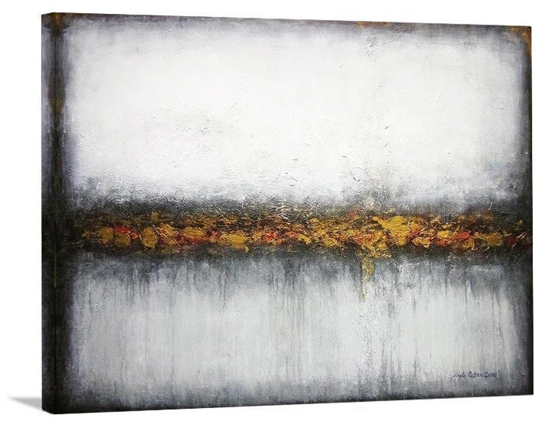 Contemporary Neutral Landscape Ready to Hang Canvas Print - "Misty Morning View" - Chicago Skyline Art