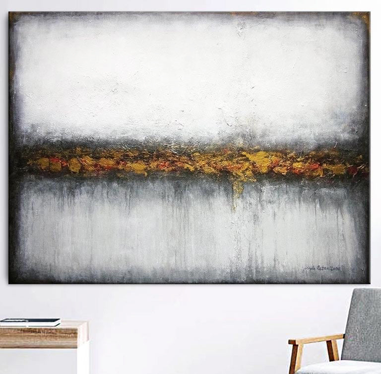 Contemporary Neutral Landscape Print on Canvas- "Misty Morning View" - Chicago Skyline Art