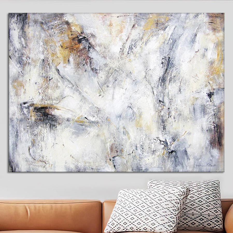 Neutral Abstract Art Canvas Print on a wall -  "A Song of Time" - Chicago Skyline Art