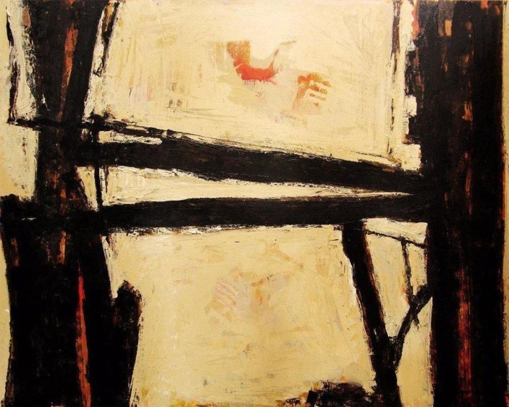Abstract Art Canvas Print with neutral colors and brown 