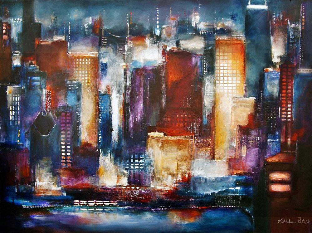 Chicago Skyline Canvas Wrap Print - "Chicago River at Night - Chicago Skyline Art