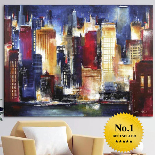 Chicago Skyline Wall Art Canvas Print on a wall - "Windy City Nights"
