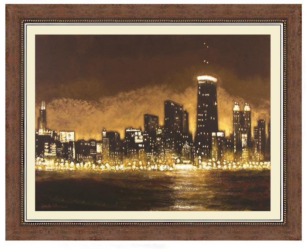 Chicago Skyline Framed Print  - "Chicago Glowing at Night" - Chicago Skyline Art