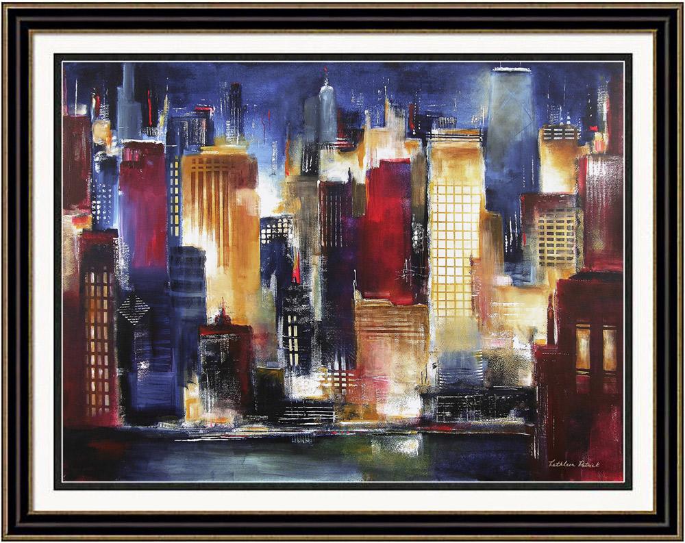 This Chicago fine art framed print, "Windy City Nights" is based on an original painting of Chicago created by artist Kathleen Patrick. 