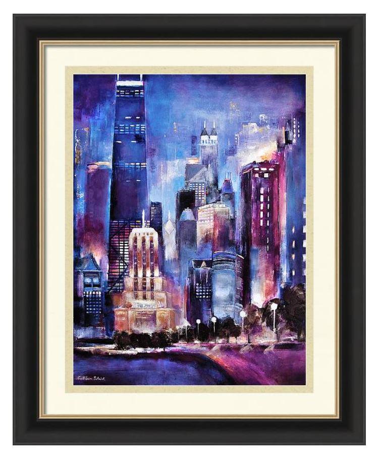 Chicago Skyline  Framed print - "Chicago Skyline at Night - Oak Beach Chicago"