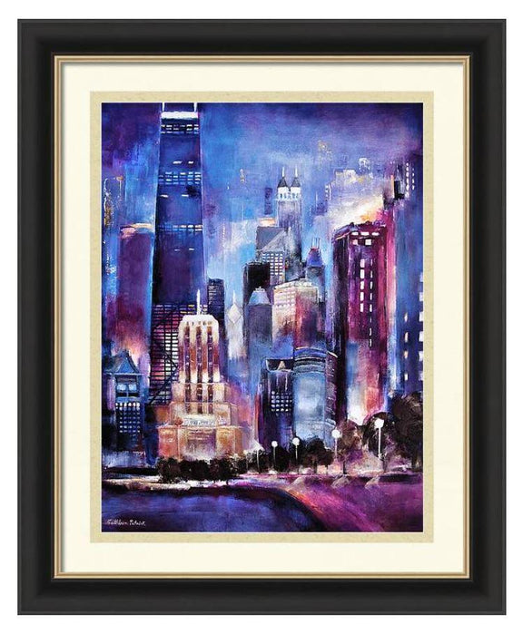 Chicago Skyline Framed Print "Chicago Skyline at Night Oak Beach Chicago" Chicago Skyline Art