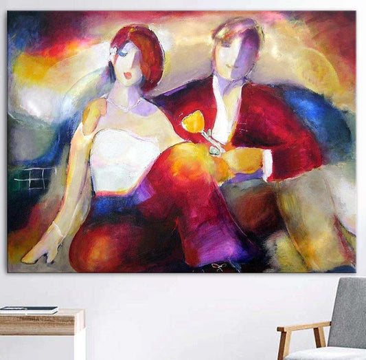 Contemporary Romantic Couple  Print on Canvas on a wall - "One Flower" - Chicago Skyline Art
