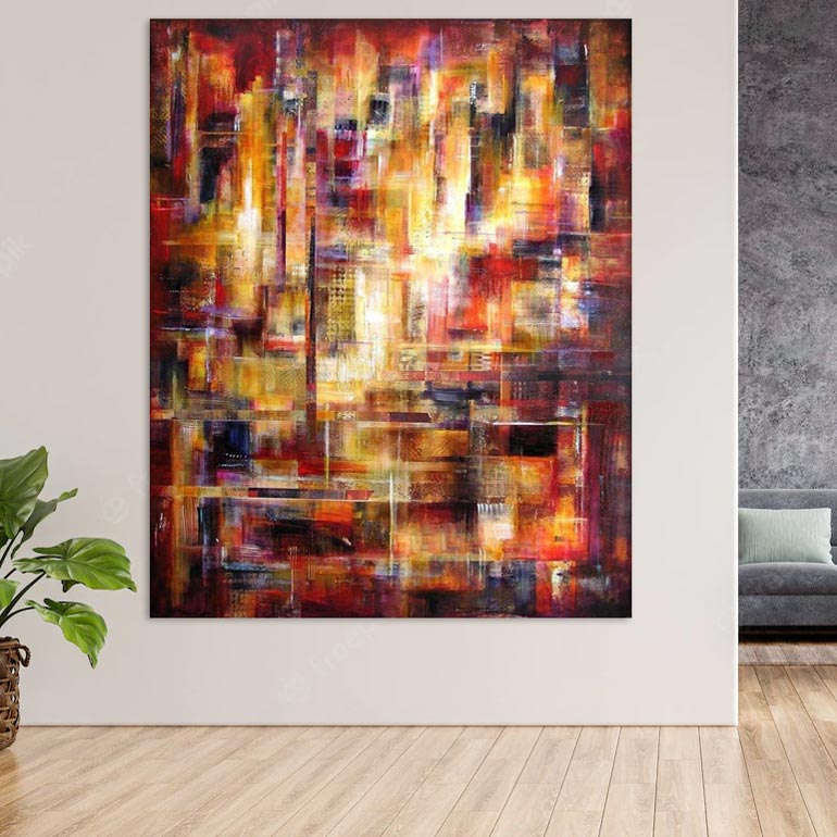 Abstract Cityscape Canvas Print- "Of City Lights" - Chicago Skyline Art in a room