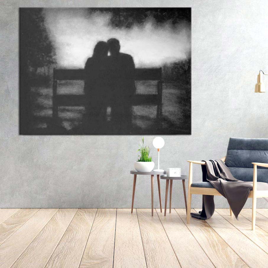 Romantic Couple Canvas Print in Neutrals on a wall  "Sunset, A Romantic Moment"