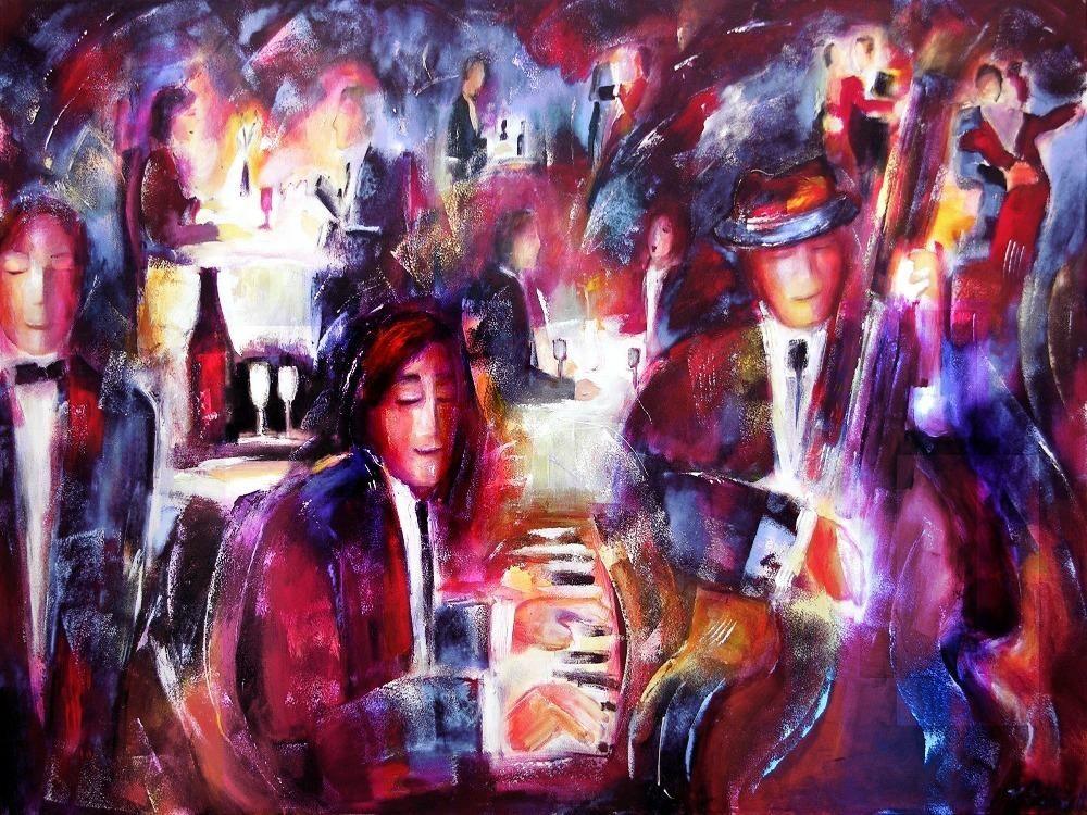 Romantic  Music and Wine Art Print on Canvas- "A Night of Music and Wine" 