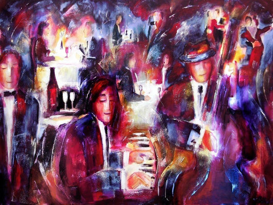 Romantic  Music and Wine Art Print on Canvas- "A Night of Music and Wine" 