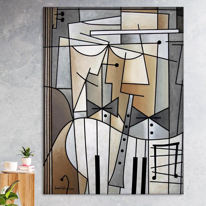 cubist three musician canvas print in a room