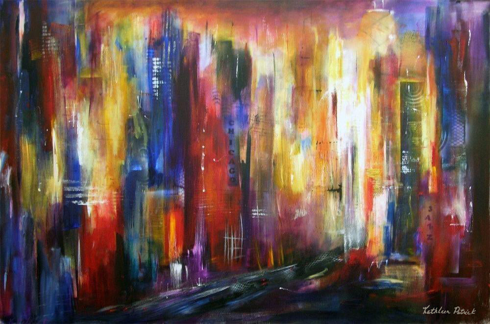 A colorul abstract painting of the Chicago skyline