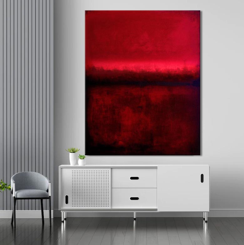 Red Abstract Art Canvas Print - "In Red Dreams" - Chicago Skyline Art in a room