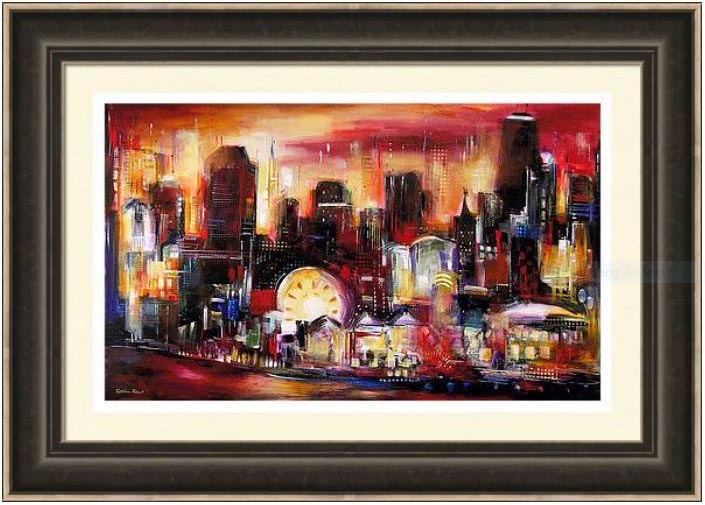 Chicago Skyline Framed Print - "Navy Pier Sunset"