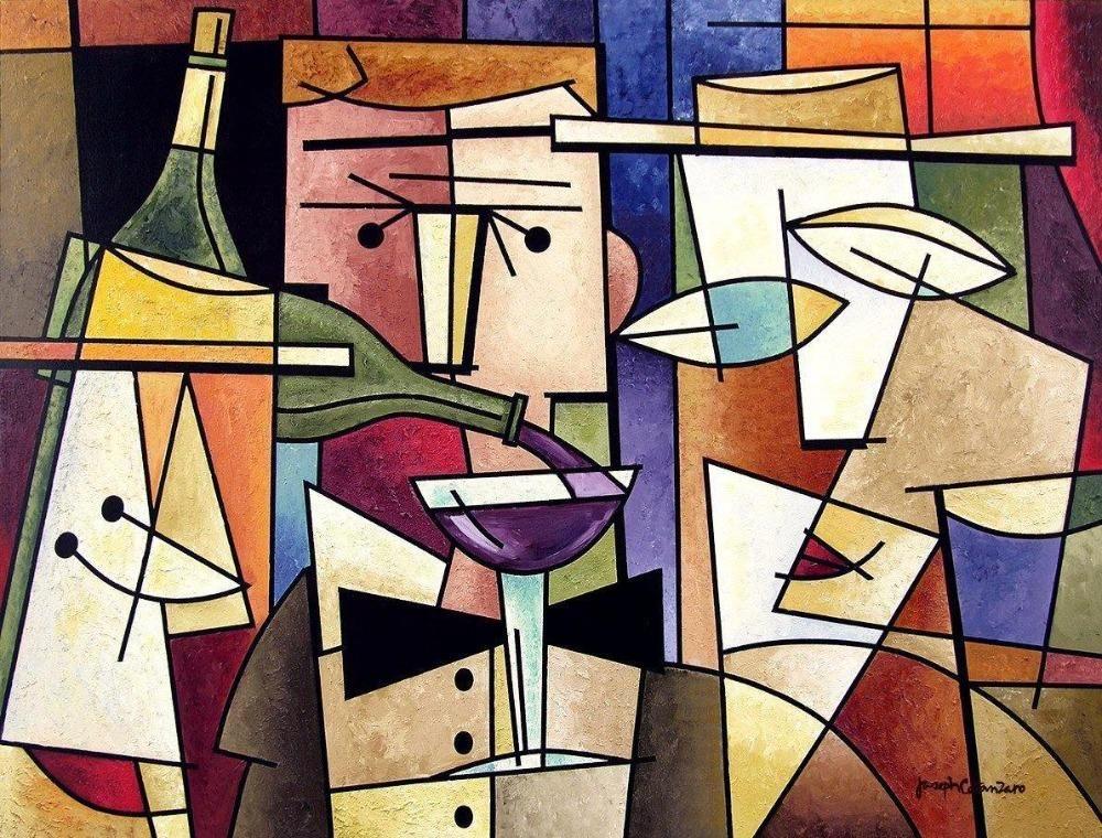 Cubist Wine Art Print on Canvas - "The Cocktail Hour"