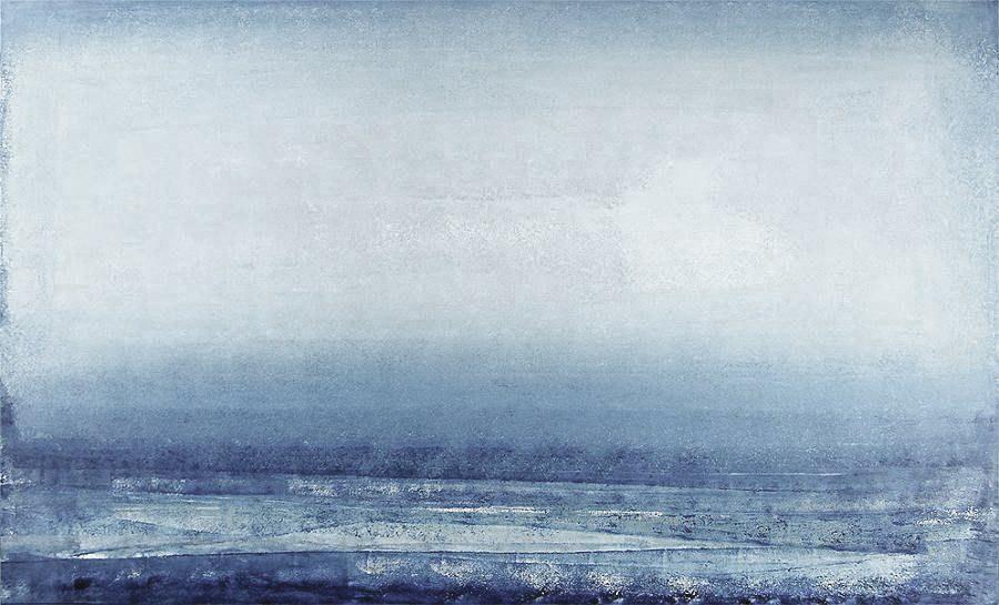 Neutral Original Abstract Landscape Neutral Artwork - Blue Gray Mist - Chicago Skyline Art
