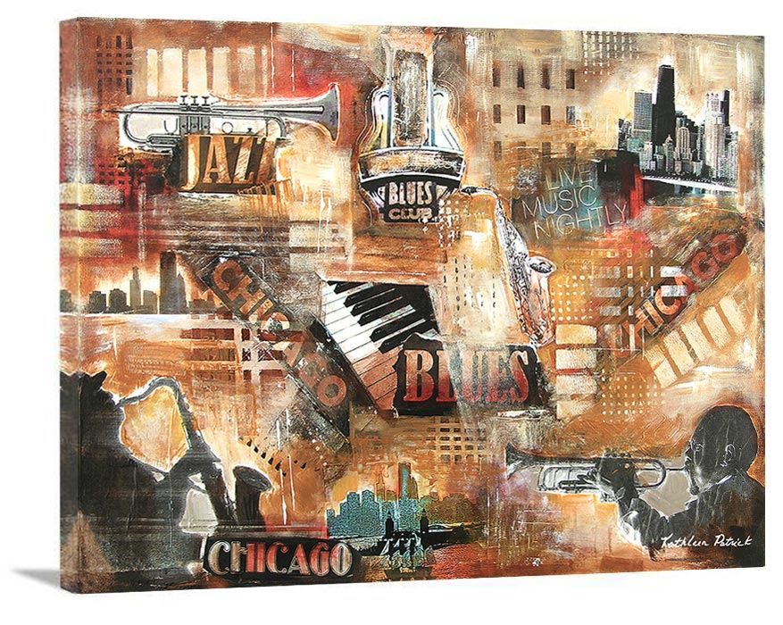 Music Art Print on Canvas - "Chicago Jazz and Blues" - stretched canvas