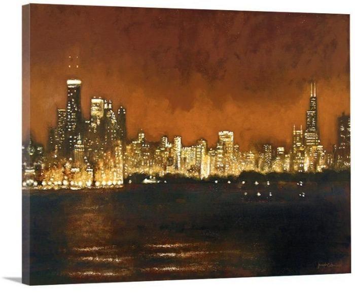 Chicago Canvas Print From a Chicago Painting - "Chicago Aglow" - Chicago Skyline Art