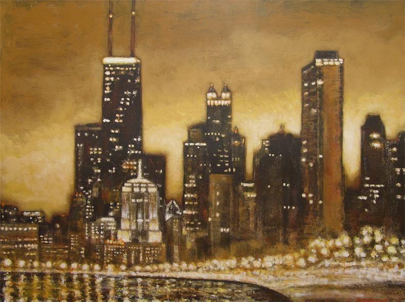 Chicago skyline painting.