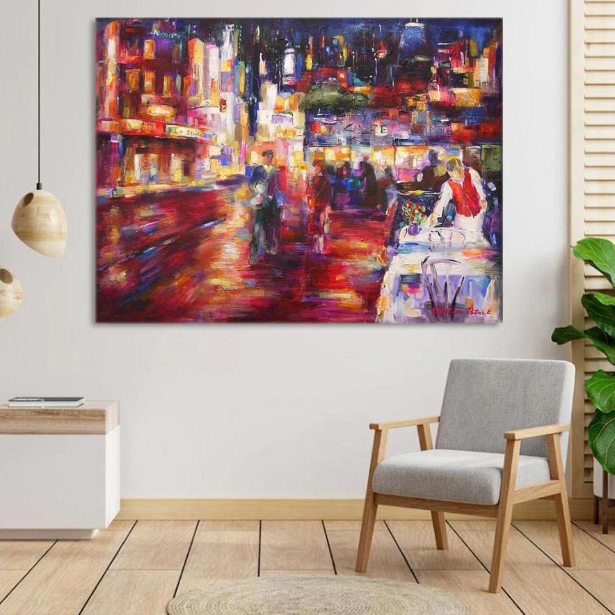 Chicago Street Scene Painting Print "Rush Street Chicago" - in room