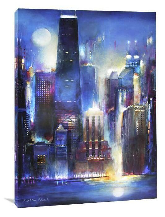 Chicago Skyline Canvas Print - "Moon Over Oak Beach - Chicago" - Chicago Skyline Art