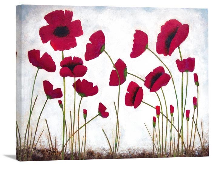 Red Poppy Painting Print on Canvas- " Poppies in the Summer Noon Sun" - Chicago Skyline Art