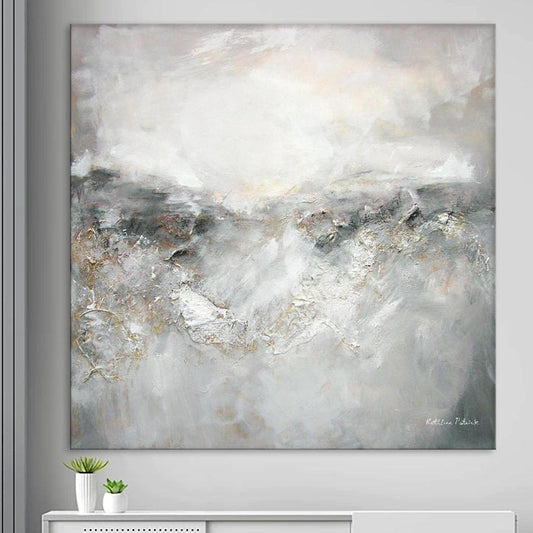 Neutral Colored Abstract Landscape Canvas Print "Horizon" in a room