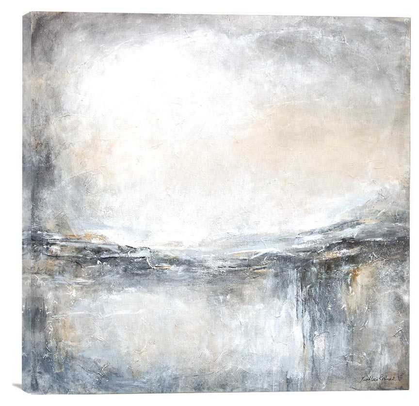 Neutral Colored Abstract  Landscape Painting Canvas - "Misty Morning" 