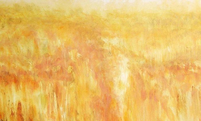 golden colored landscape print - detail