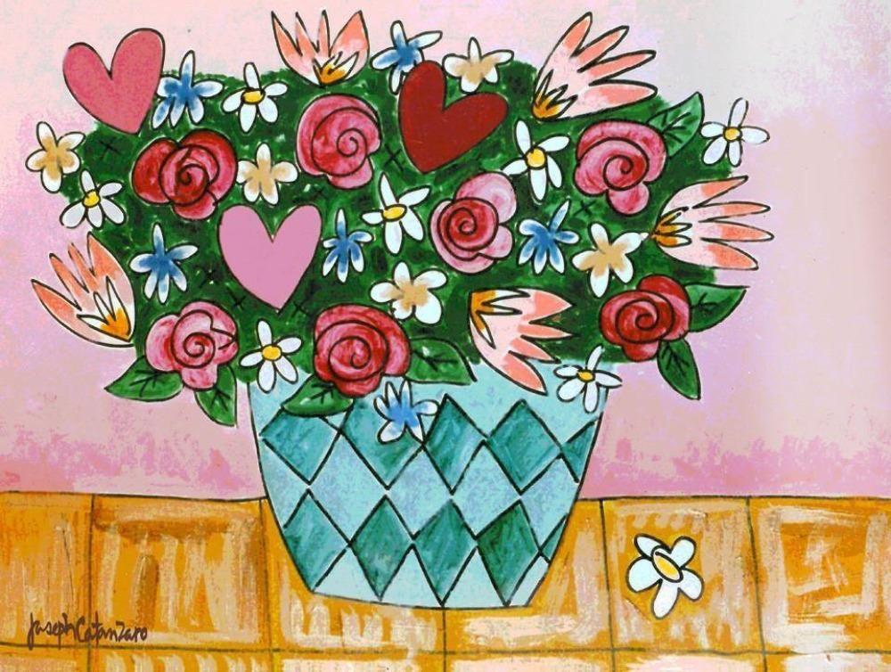 "I Love Pink - Love Bouquet" - Art Painting Print