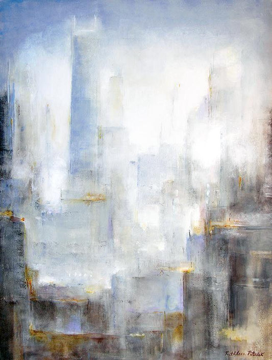 Abstract Skyline Print on Canvas "City in the Morning Mist"  A quiet sunrise in Chicago.