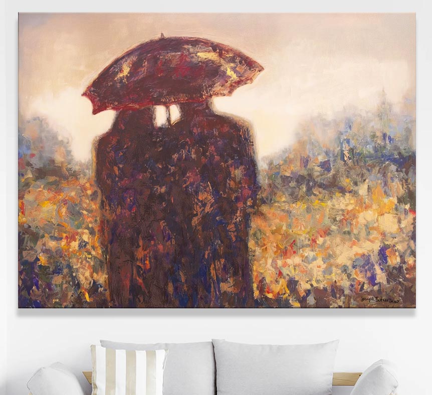 Custom Romantic Couple Under an Umbrella Painting on Canvas