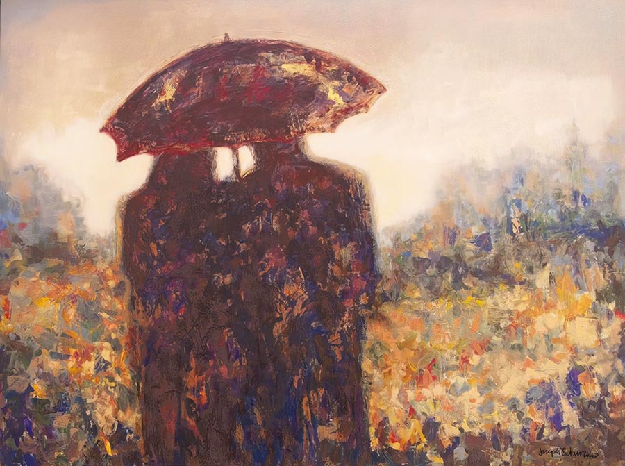 Custom Romantic Couple Under an Umbrella Canvas Painting