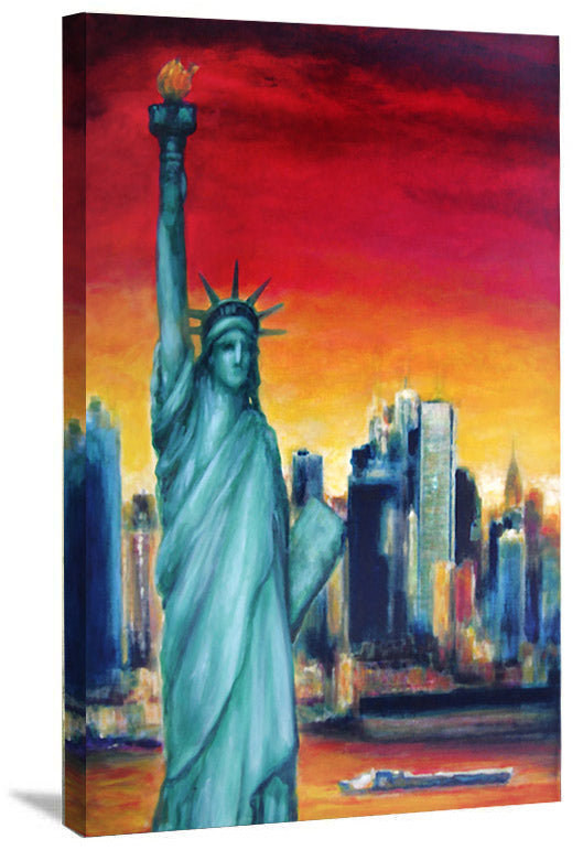 New York Skyline Print on Canvas - "Statue of Liberty"